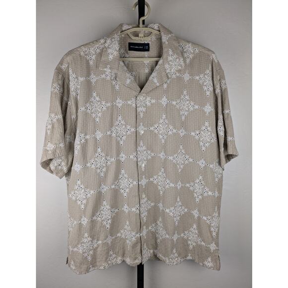 Abercrombie & Fitch short sleeve button front shirt beige white cotton blend - Picture 1 of 6